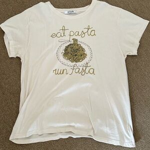 Anthropologie Cream Tee with Pasta Graphic